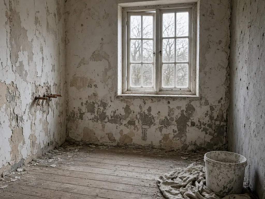 A gutted bathroom with bare walls, capped pipes and a worn floor, ready to be measured for quotes